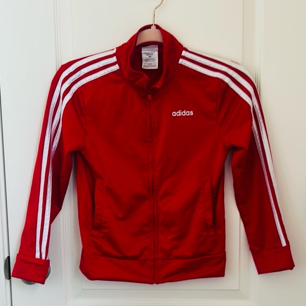 Boys Red Full Zip Jacket Size 6 Athletic Track Style Lightweight Sportswear